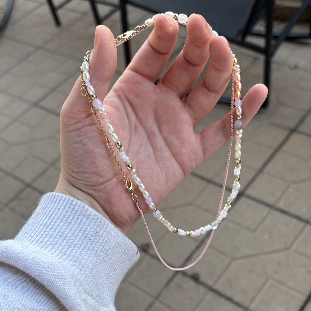 Elegant Pearl, Pink and Gold Necklace Set - Picture 2 of 6